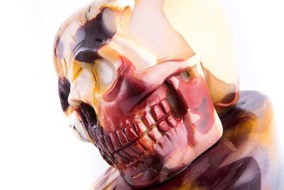 Mooka Jasper Skull Statue: "Melting" - Surround Art & Diamonds Sculpture by L'Aquart