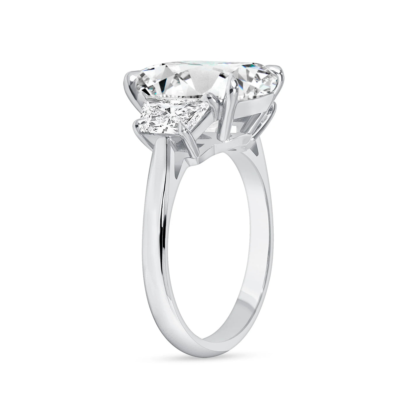 4 ct Lab-Grown Radiant-Cut Diamond Ring with Trapezoid Side Diamonds in White Gold