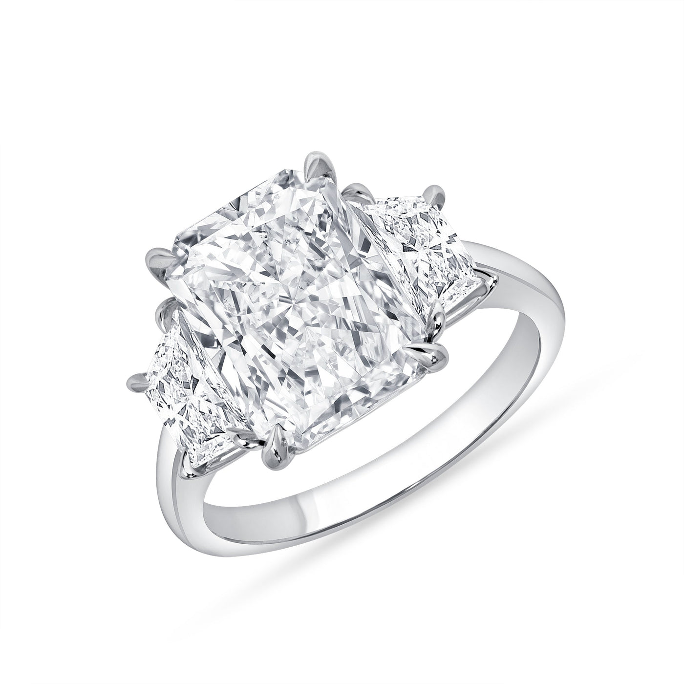 4 ct Lab-Grown Radiant-Cut Diamond Ring with Trapezoid Side Diamonds in White Gold