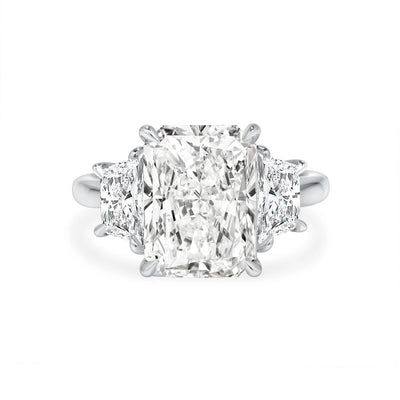 4 ct Lab-Grown Radiant-Cut Diamond Ring with Trapezoid Side Diamonds in White Gold