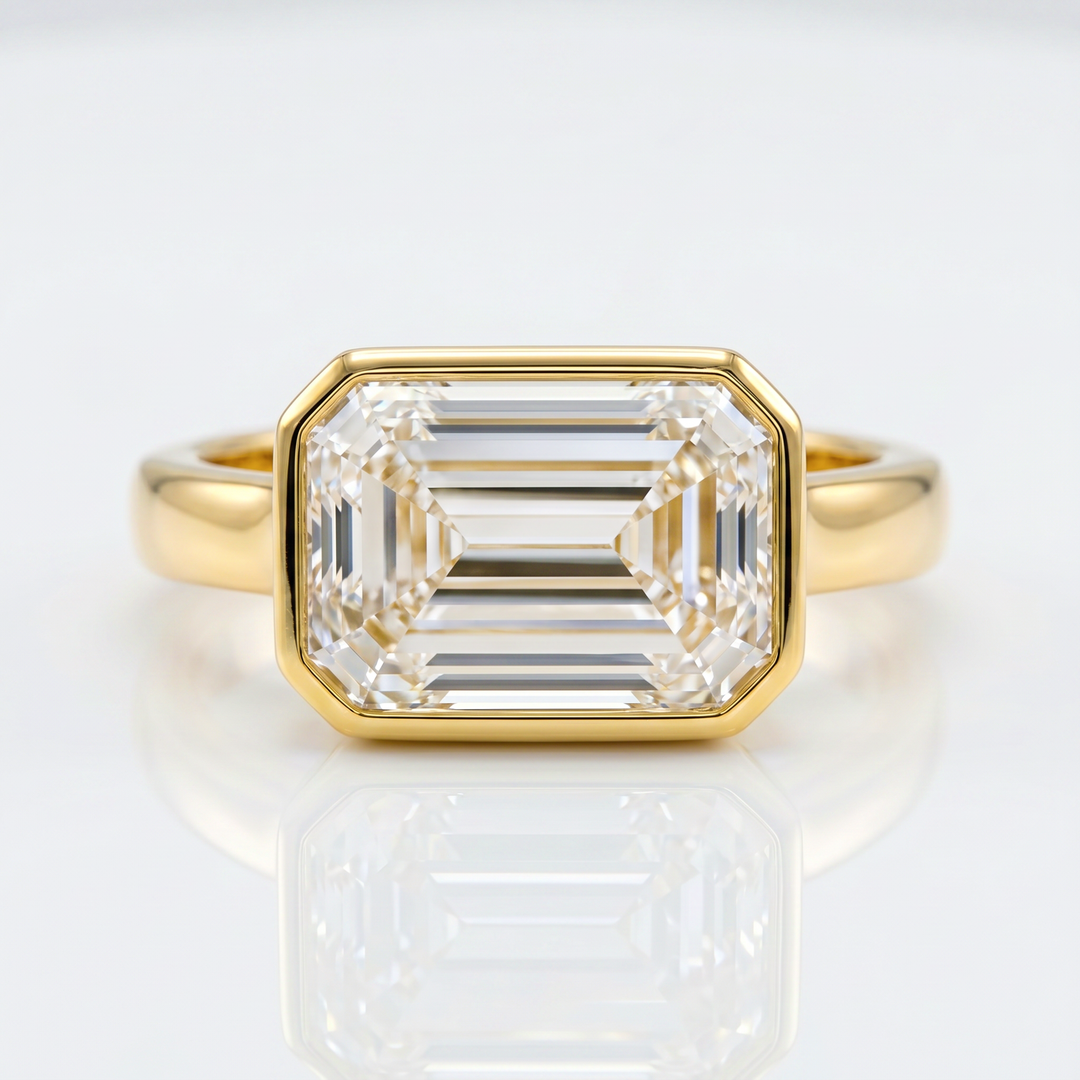 Azuri East-West Emerald-Cut Lab-Grown Diamond Ring – 6 ct, 18K Yellow Gold Bezel