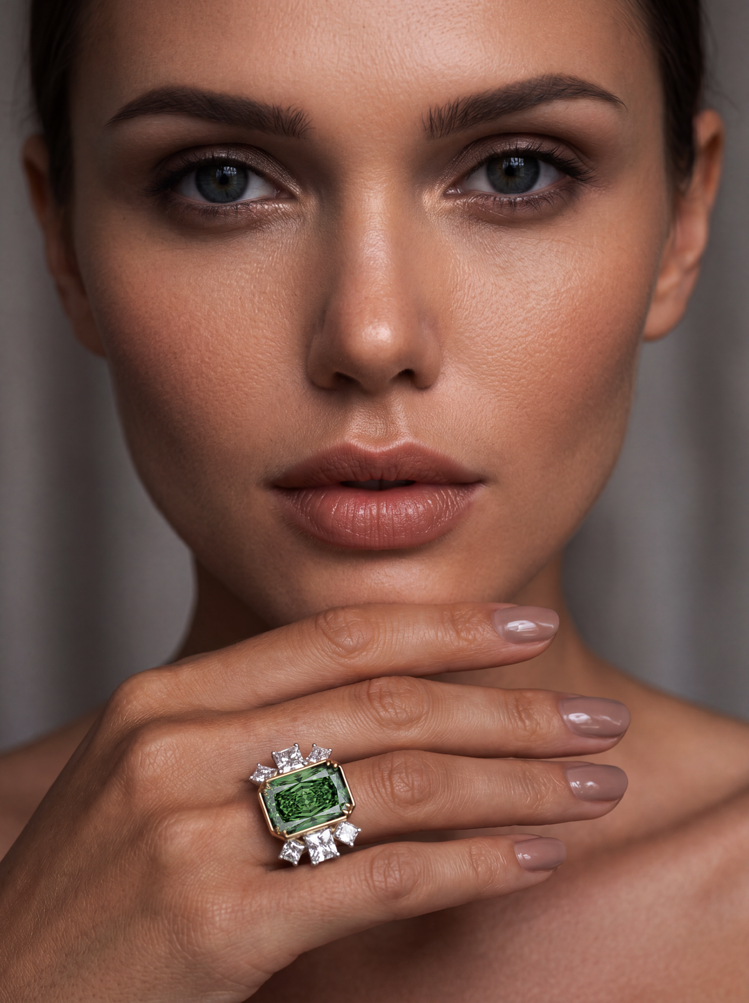 Fancy Vivid Green Radiant-Cut Lab-Grown Diamond Ring