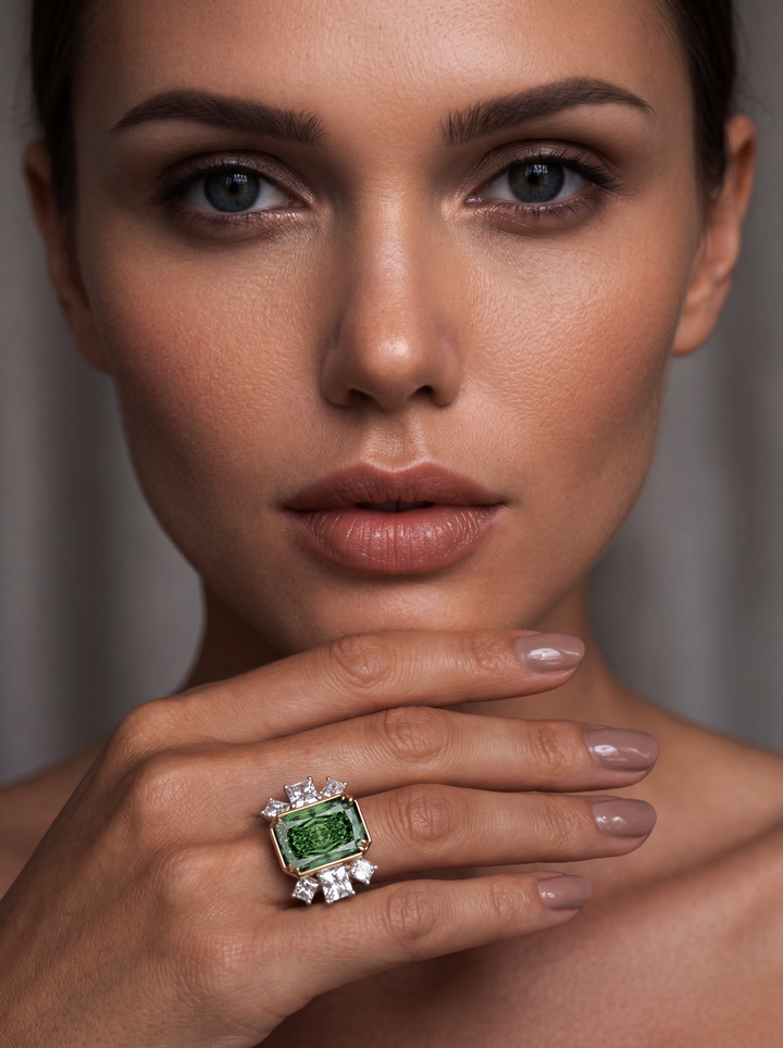 Fancy Vivid Green Radiant-Cut Lab-Grown Diamond Ring