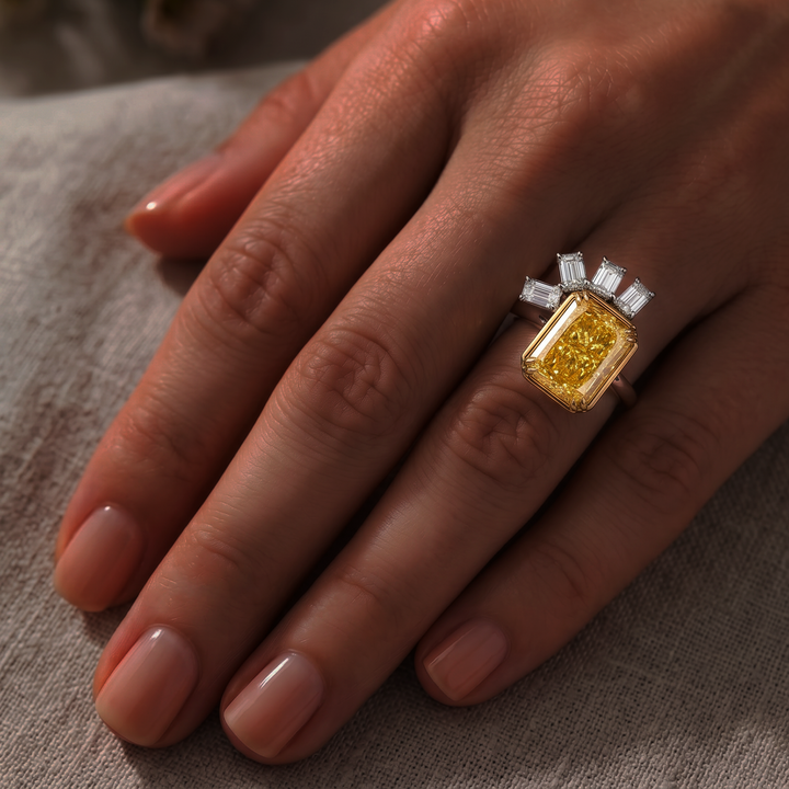 Fancy Vivid Yellow Radiant-Cut Lab-Grown Diamond Ring