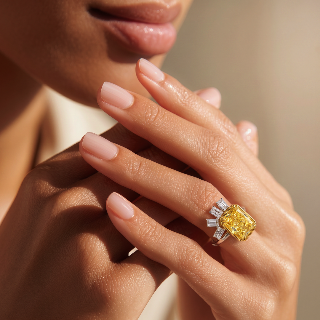 Fancy Vivid Yellow Radiant-Cut Lab-Grown Diamond Ring