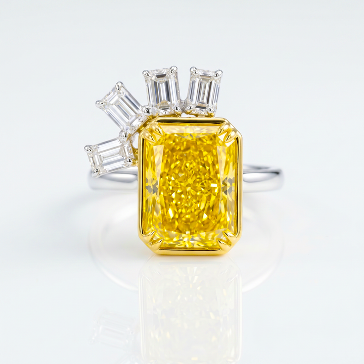 Fancy Vivid Yellow Radiant-Cut Lab-Grown Diamond Ring