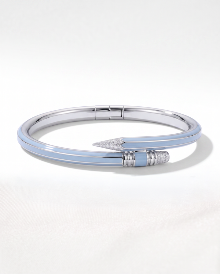 Paris X TZURI blue enamel Travel Collection bracelet in white gold-plated sterling silver with lab-grown diamonds