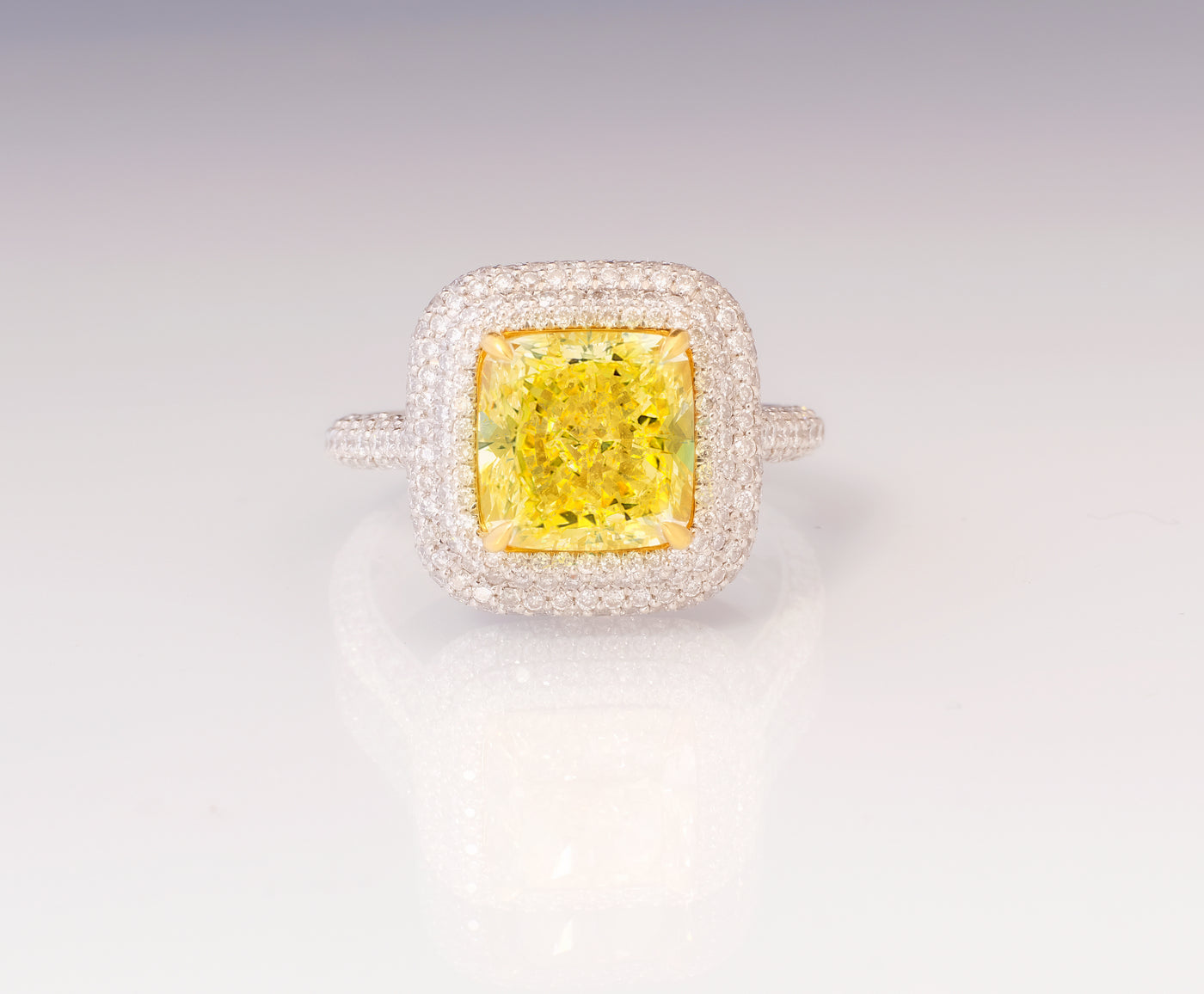 "Darling" Stunning 4 ct Cushion-cut Fancy Vivid Yellow Lab-Grown Diamond Ring