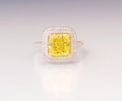 "Darling" Stunning 4 ct Cushion-cut Fancy Vivid Yellow Lab-Grown Diamond Ring