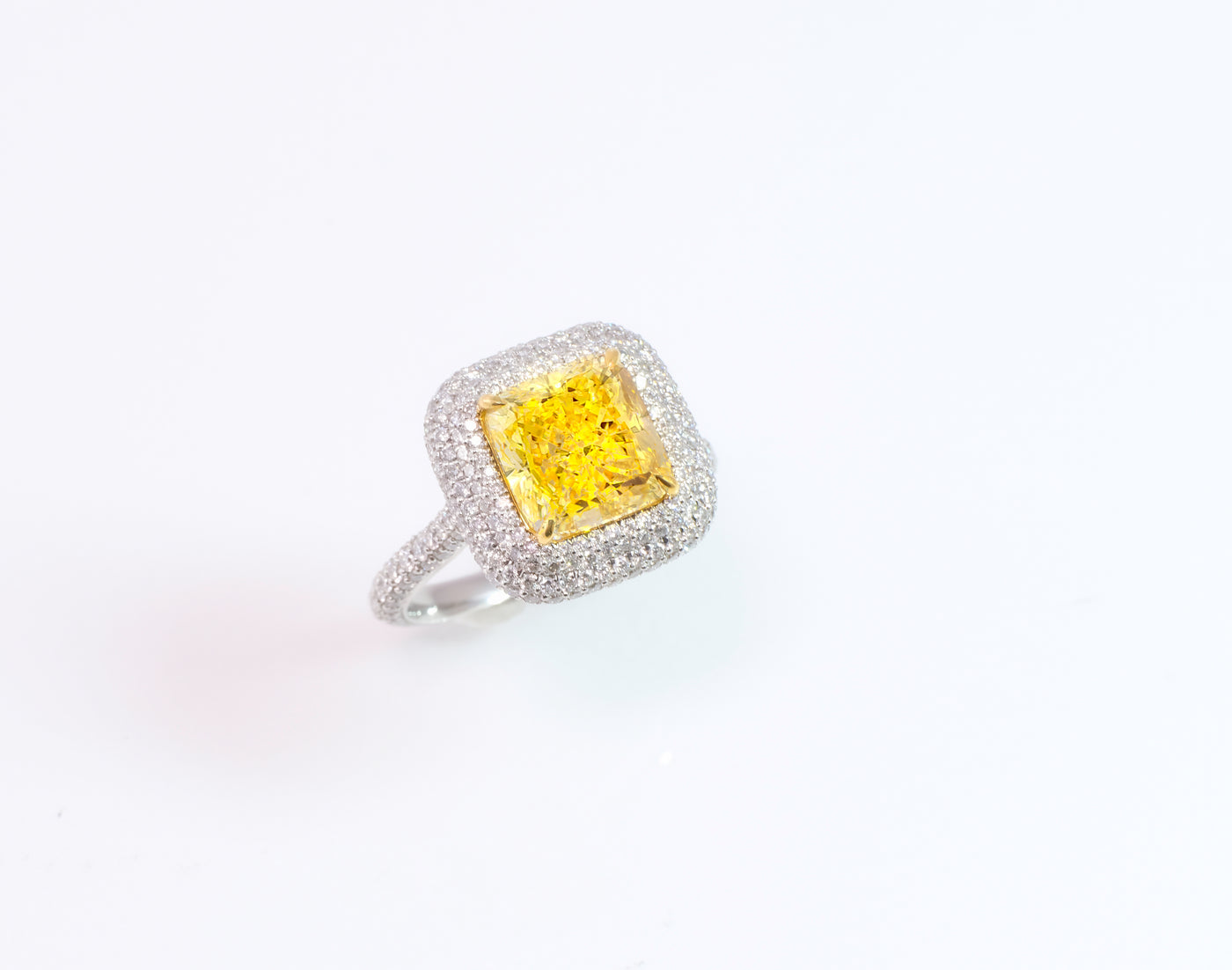 "Darling" Stunning 4 ct Cushion-cut Fancy Vivid Yellow Lab-Grown Diamond Ring