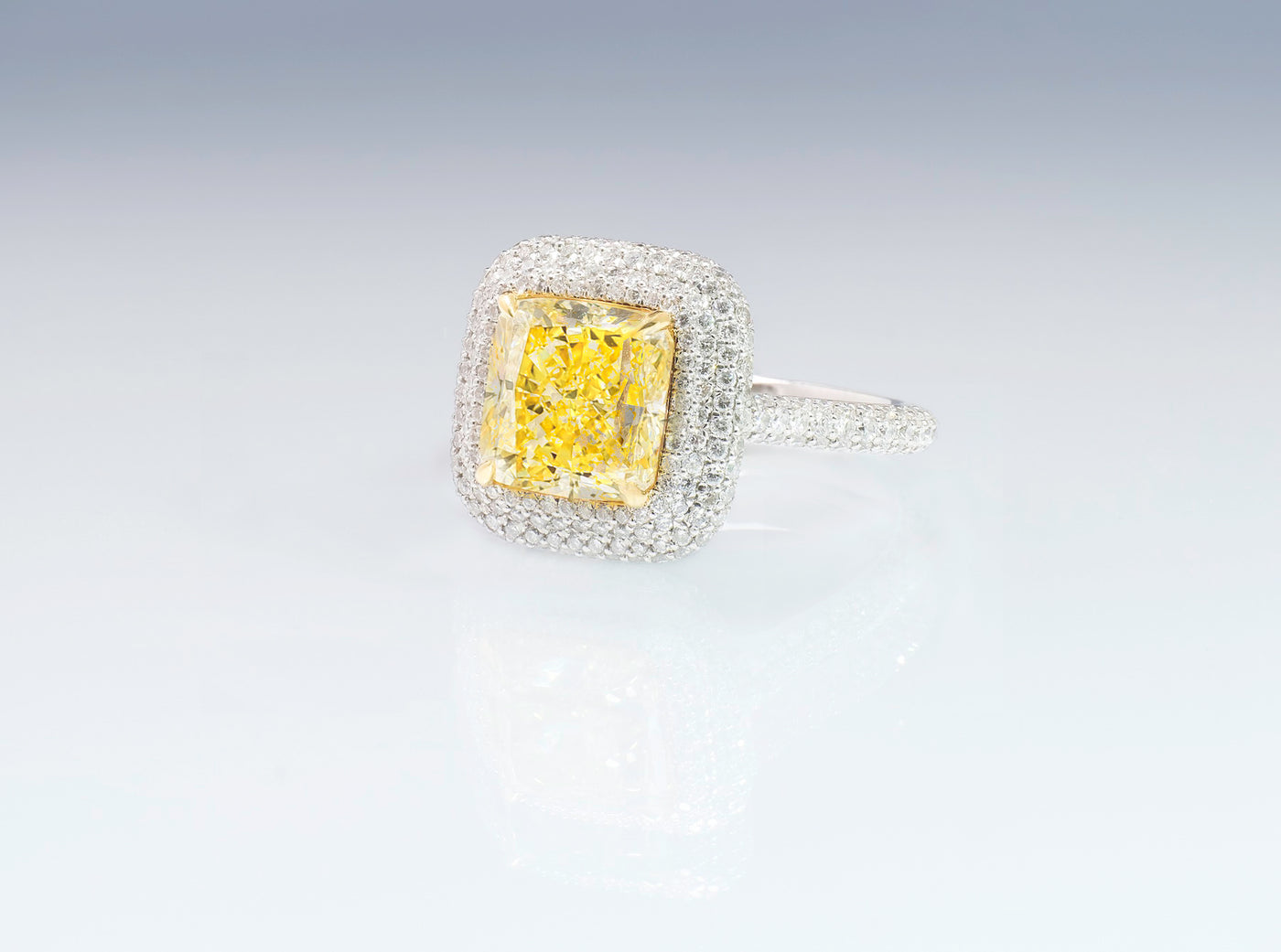 "Darling" Stunning 4 ct Cushion-cut Fancy Vivid Yellow Lab-Grown Diamond Ring