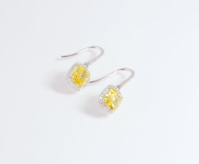 "Cheerful Glow" 2.04 Carat Fancy Vivid Yellow Diamond Drop Earrings GIA