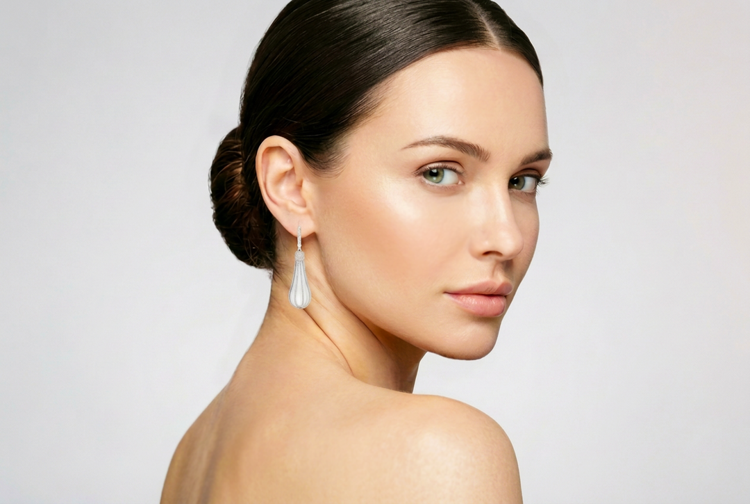 Azuri Carved Rock Crystal &amp; Lab-Grown Diamond Pavé Drop Earrings – 20 ct each, 14K White Gold