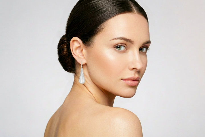 Azuri Carved Rock Crystal &amp; Lab-Grown Diamond Pavé Drop Earrings – 20 ct each, 14K White Gold