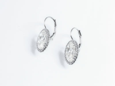 "Frosty Tales" 4-carats White Diamonds Oval Drop Earrings GIA