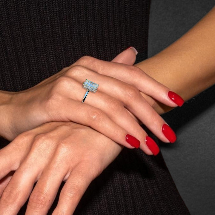 Emerald-cut lab-grown diamond hidden halo ring by Surround Art & Diamonds