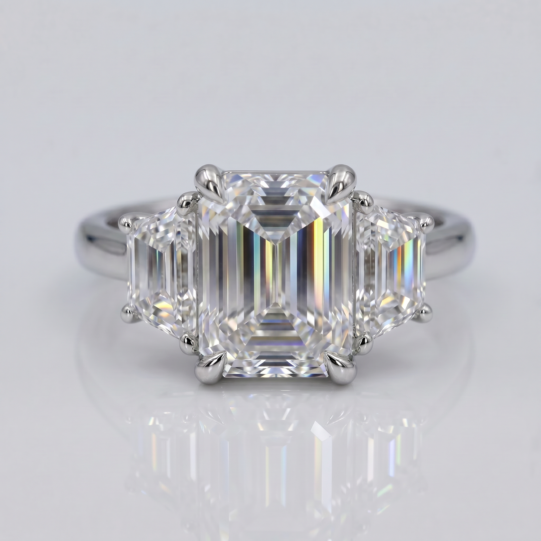 "Electra" Colorless Emerald-cut Three-stone Lab-Grown Diamond Ring