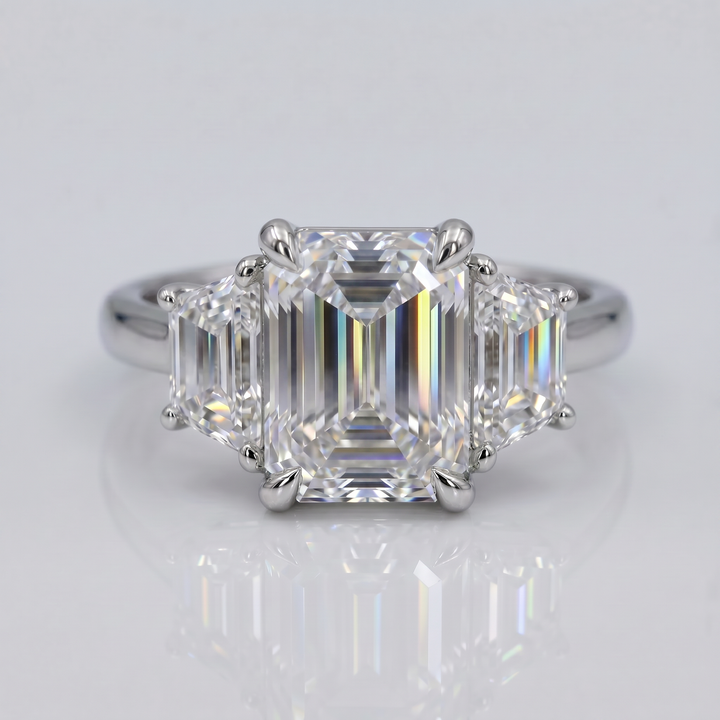 "Electra" Colorless Emerald-cut Three-stone Lab-Grown Diamond Ring