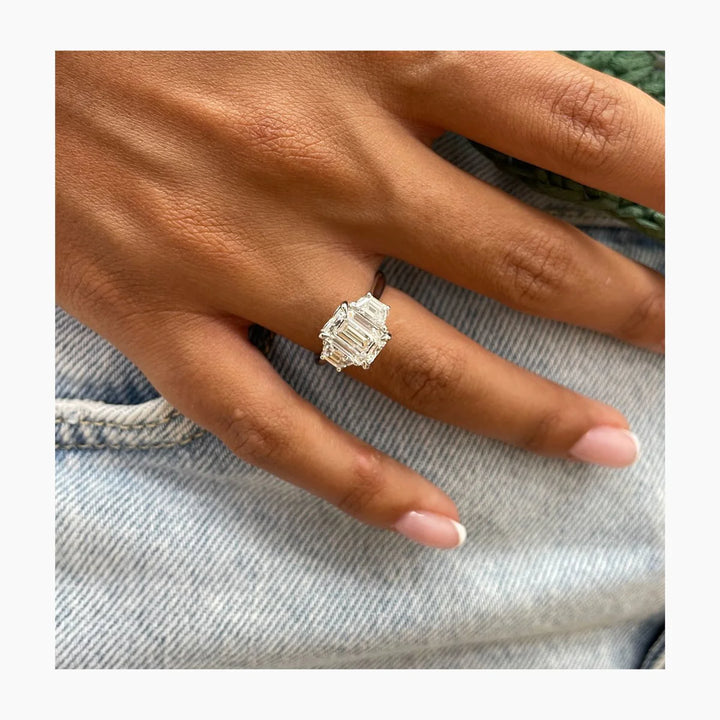 "Electra" Colorless Emerald-cut Three-stone Lab-Grown Diamond Ring