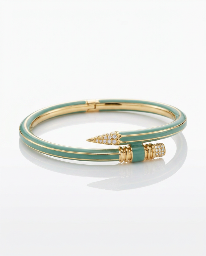 Paris X TZURI green enamel Travel Collection bracelet in yellow gold-plated sterling silver with lab-grown diamonds
