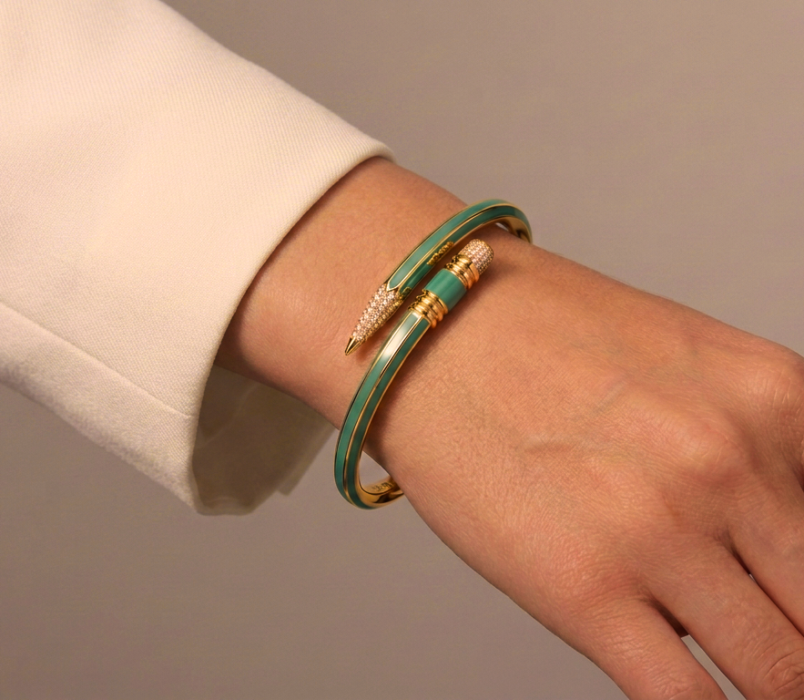 Paris X TZURI Green Enamel Travel Bracelet — Yellow Gold-Plated Silver &amp; Lab-Grown Diamonds