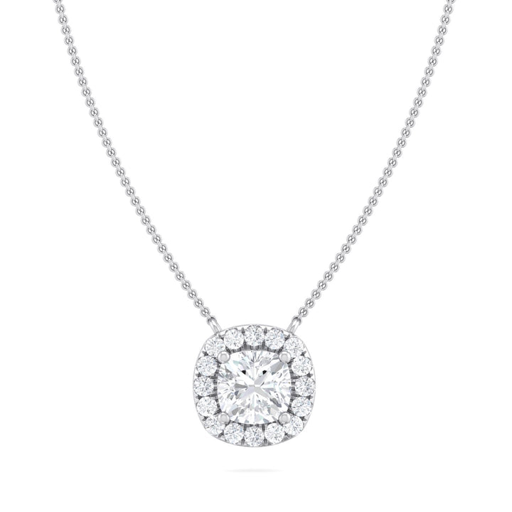 Eleanor Halo Pendant with Colorless Cushion-cut Grown Diamond