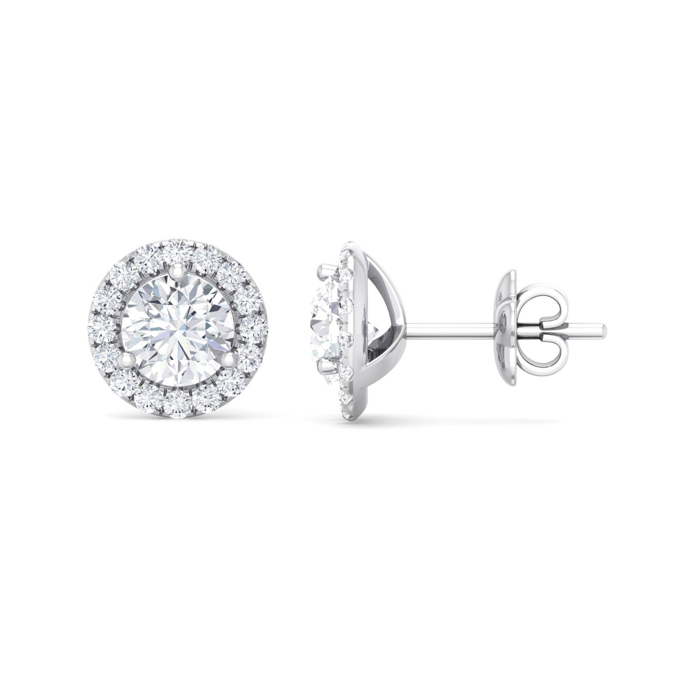 5 ct Total Weight Round Lab-Grown Halo Diamond Stud Earrings 18K Gold