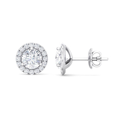 5 ct Total Weight Round Lab-Grown Halo Diamond Stud Earrings 18K Gold