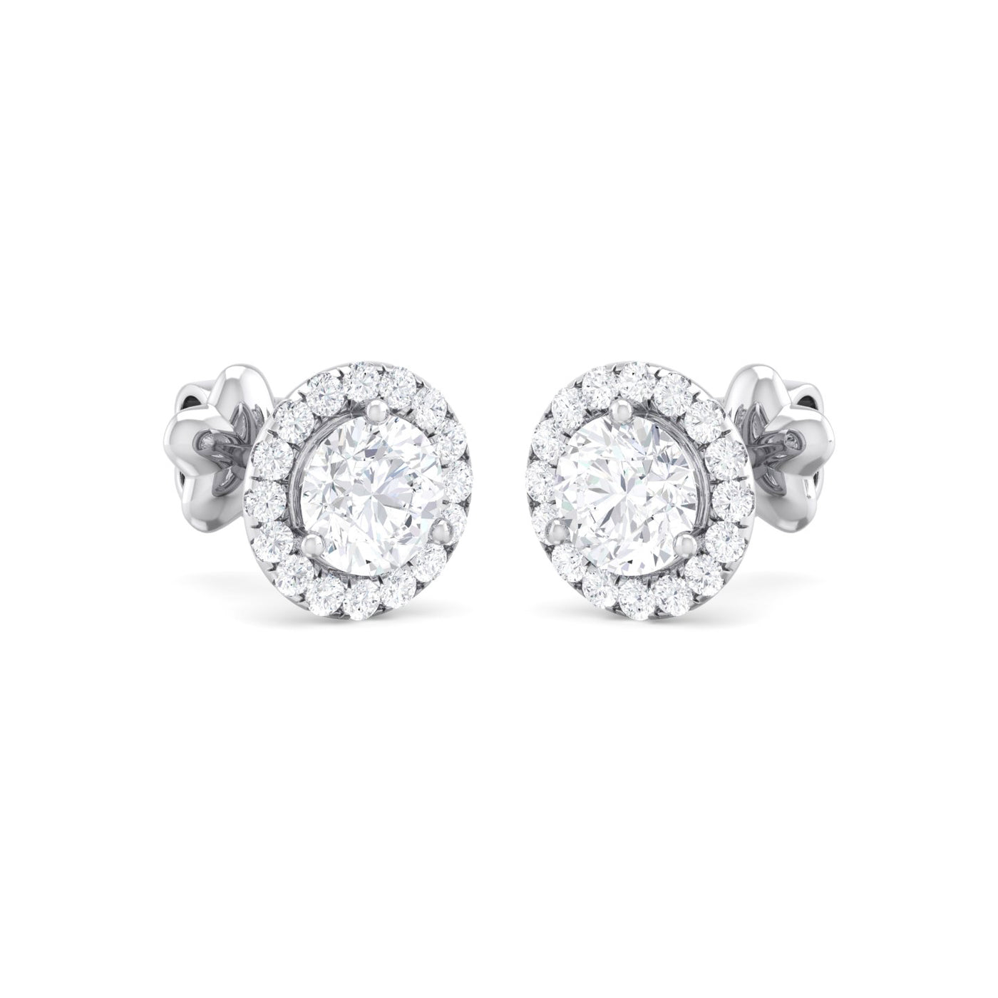 5 ct Total Weight Round Lab-Grown Halo Diamond Stud Earrings 18K Gold