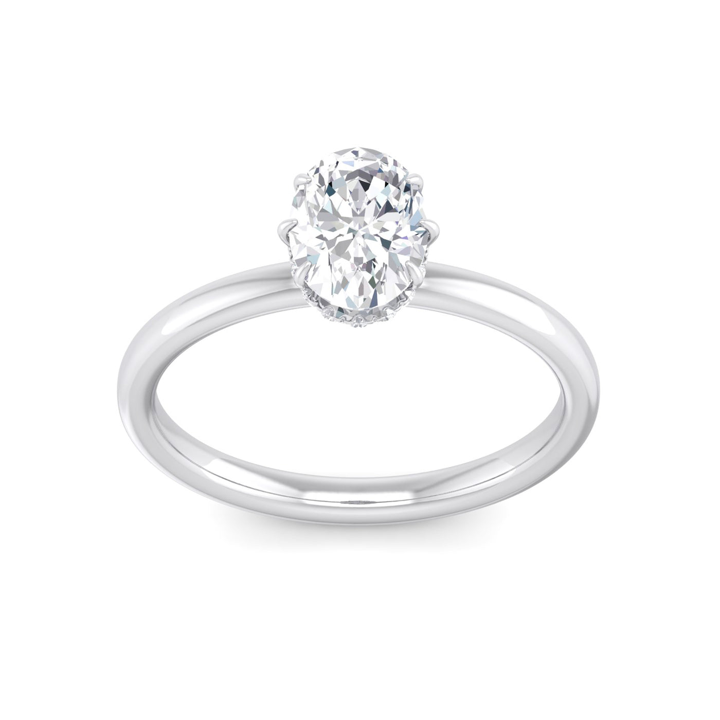 1-Carat Oval-Cut Lab-Diamond Engagement Ring  with Hidden Diamond Halo In 18K White Gold