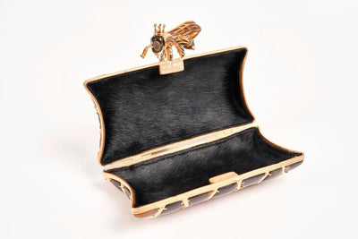 Hand-Carved Tigerseye & Falconseye Handbag Clutch "Kleodora Queen Bee"