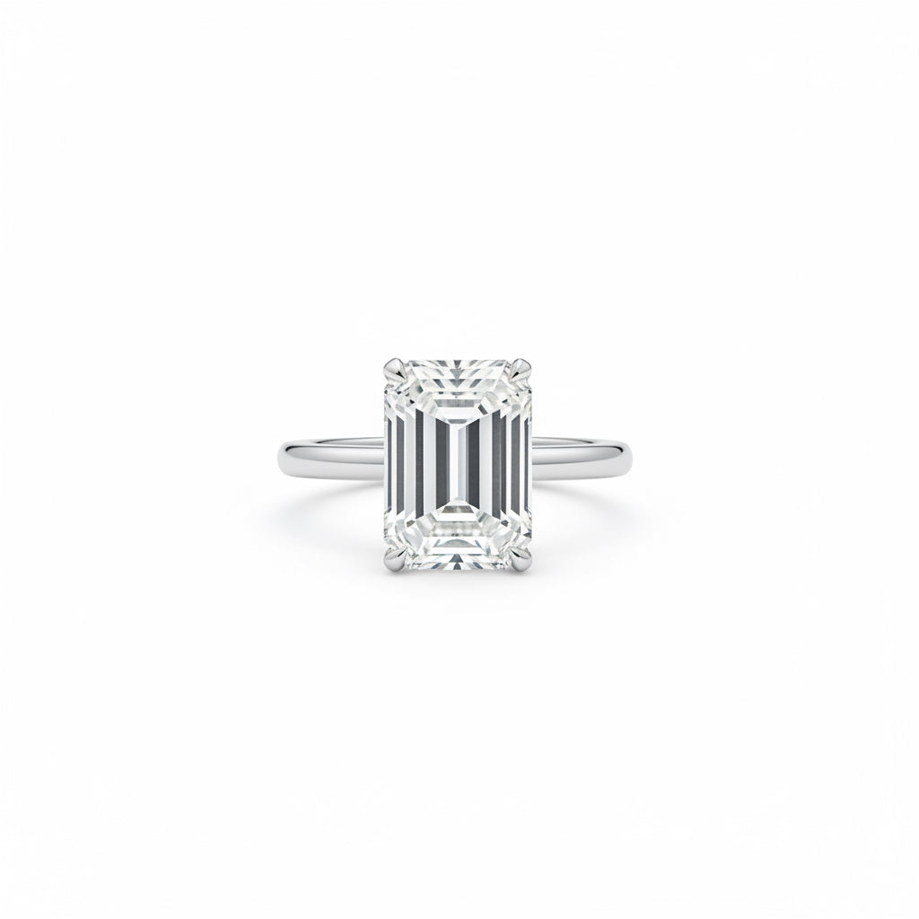 5 ct emerald-cut lab-grown diamond hidden halo ring in 14K white gold