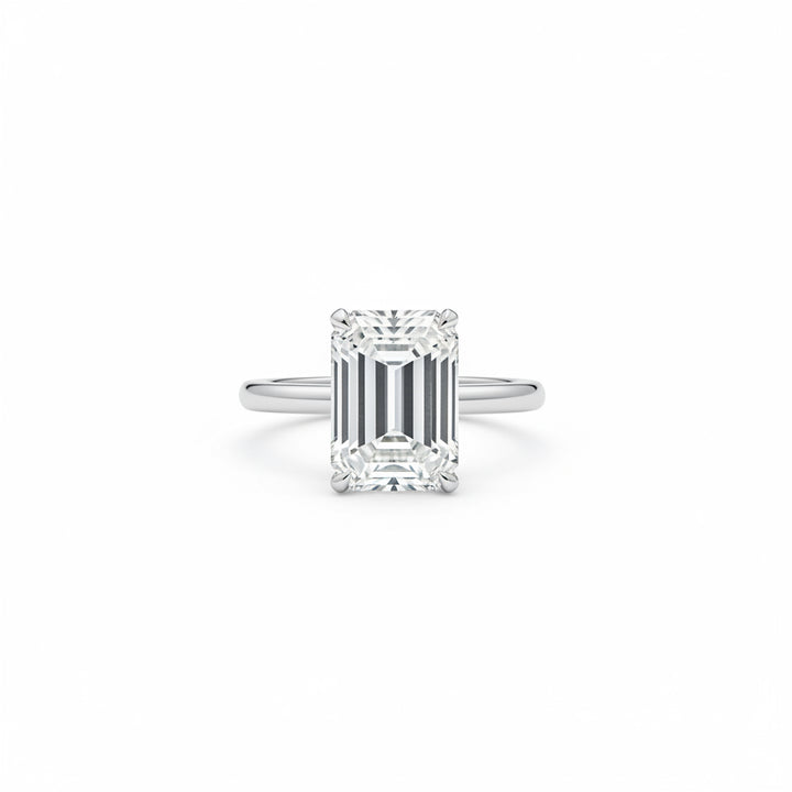 5 ct emerald-cut lab-grown diamond hidden halo ring in 14K white gold