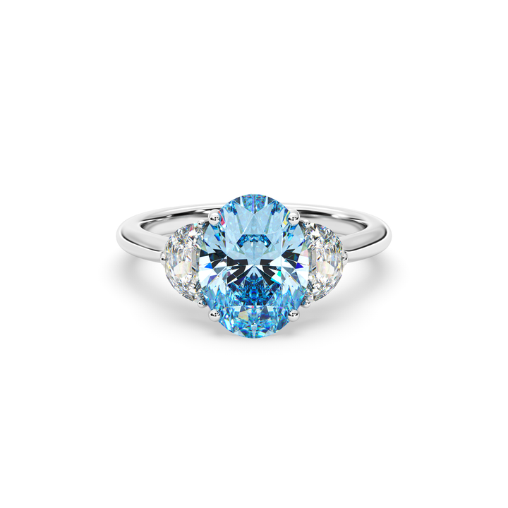 Olivia Fancy Vivid Blue Oval-cut Grown Diamond in Three-Stone Ring