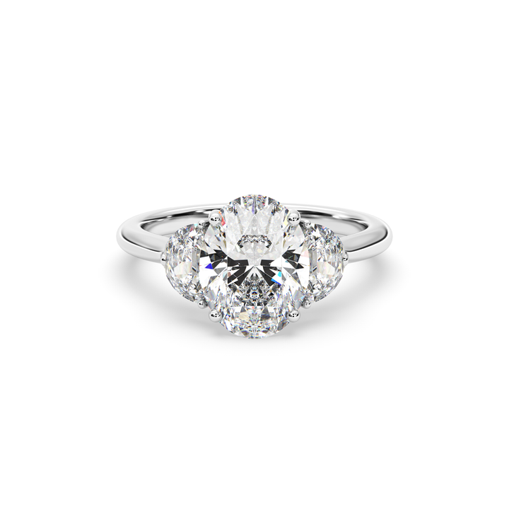 Olivia Colorless Three-Stone Ring with Oval-cut Grown Diamond