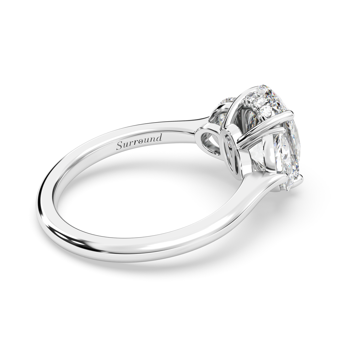 Olivia Colorless Three-Stone Ring with Oval-cut Grown Diamond
