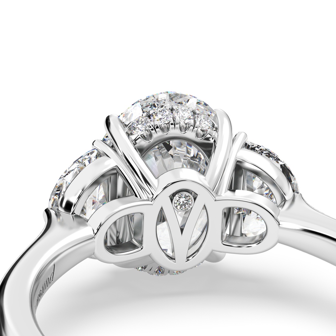 Olivia Colorless Three-Stone Ring with Oval-cut Grown Diamond