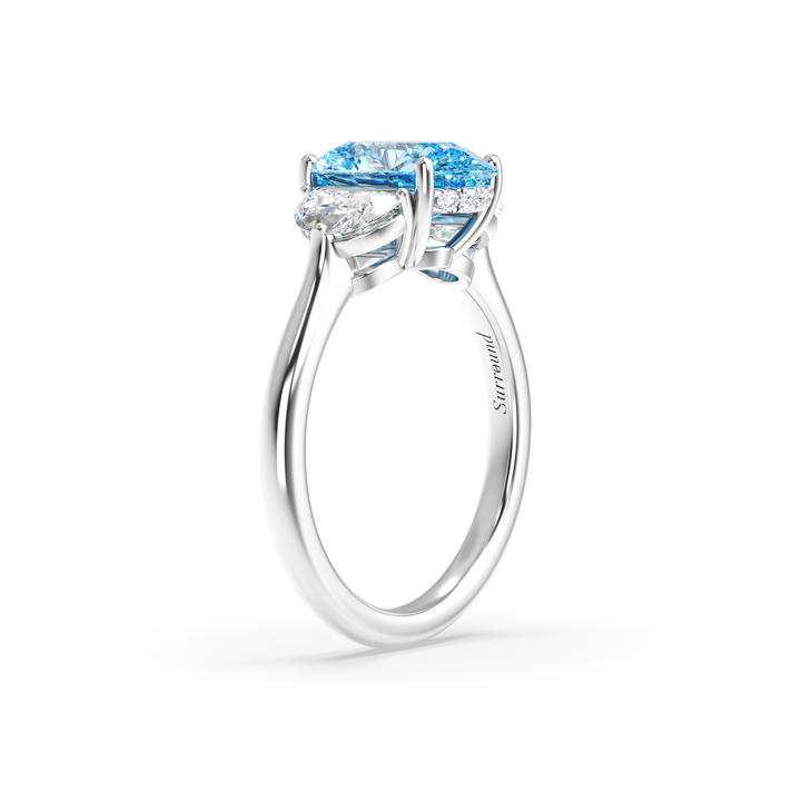 Olivia Fancy Vivid Blue Oval-cut Grown Diamond in Three-Stone Ring
