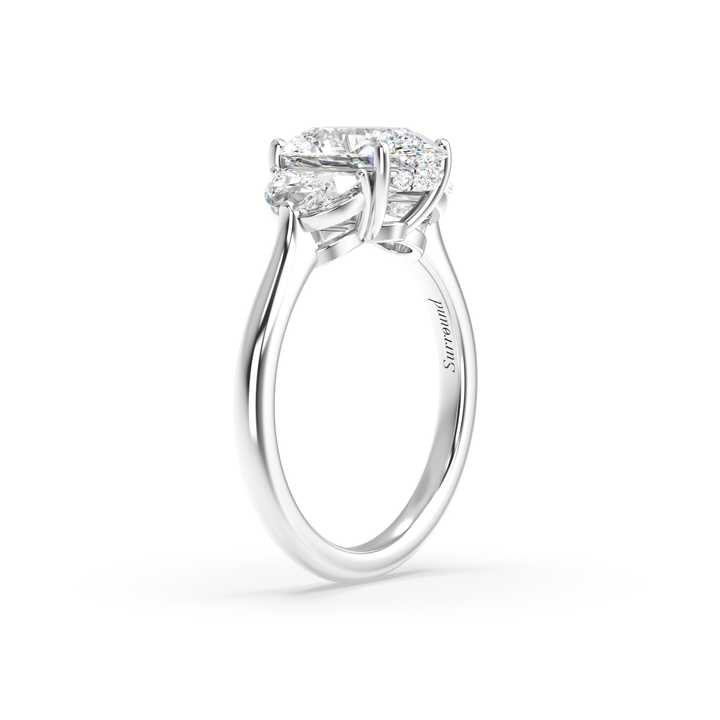 Olivia Colorless Three-Stone Ring with Oval-cut Grown Diamond