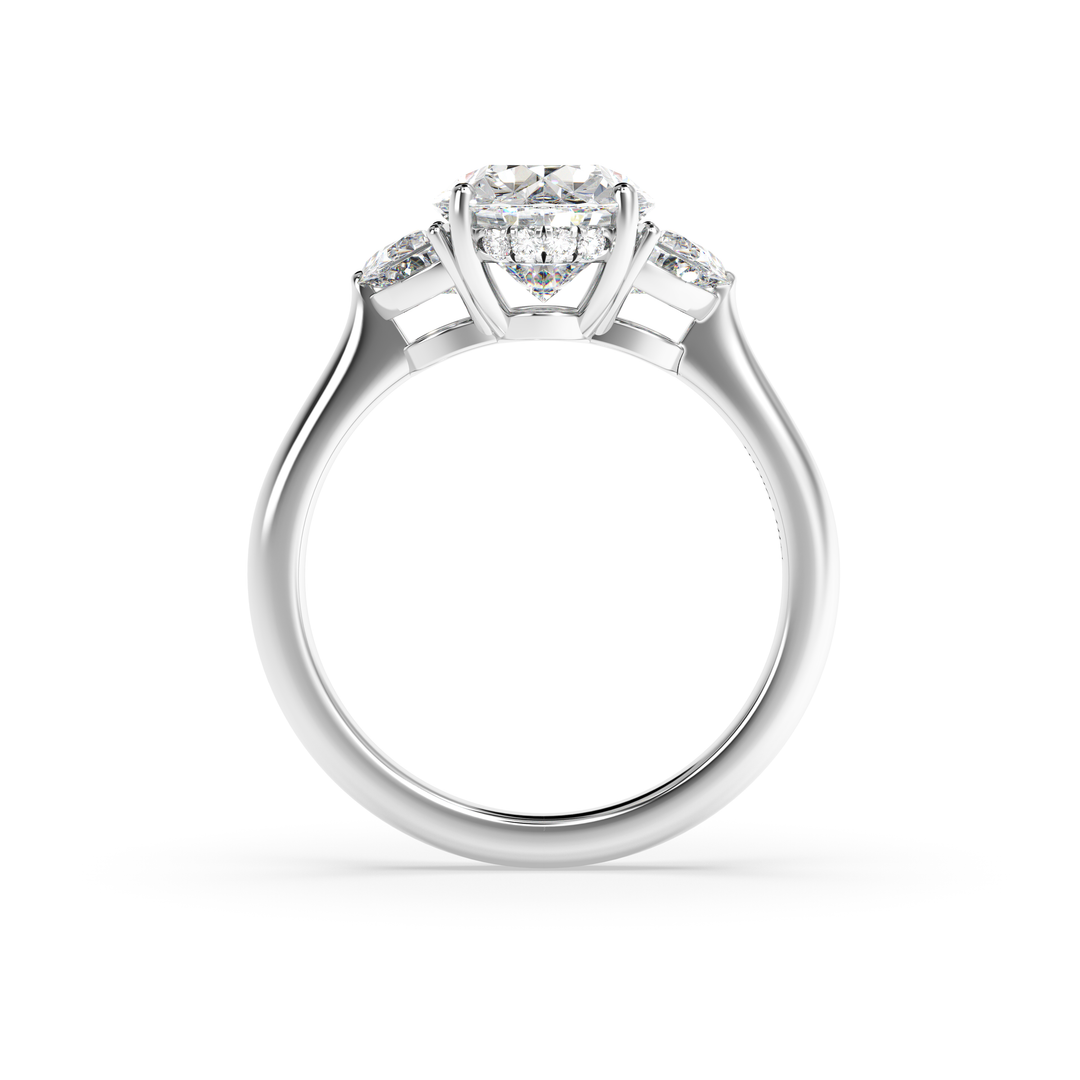 Olivia Colorless Three-Stone Ring with Oval-cut Grown Diamond