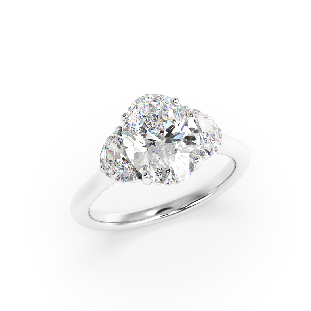 Olivia Colorless Three-Stone Ring with Oval-cut Grown Diamond