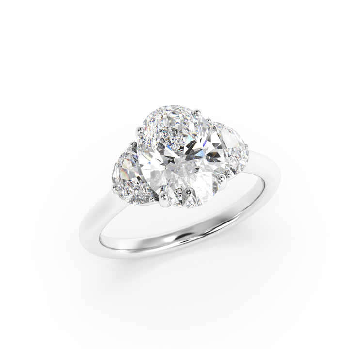 Olivia Colorless Three-Stone Ring with Oval-cut Grown Diamond