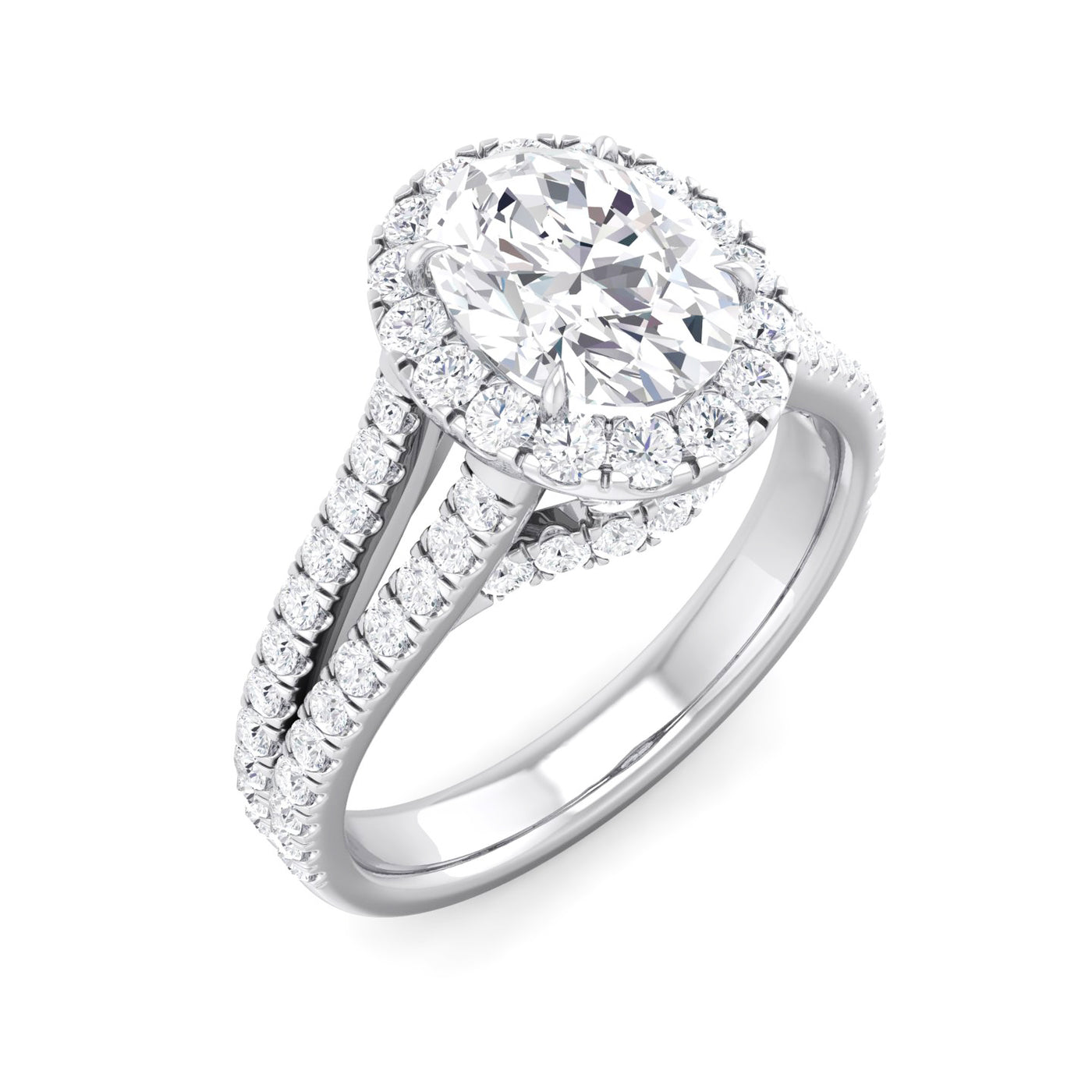 3 Ct Oval Lab-Grown Diamond Split Band Halo Engagement Ring In 18K Gold