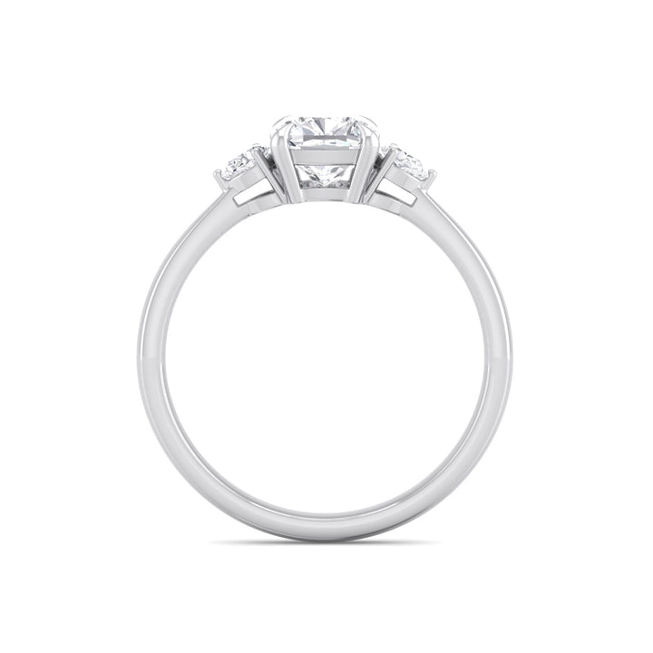 Three-Stone Cushion Diamond Engagement Ring With Pear-Shaped Side Diamonds