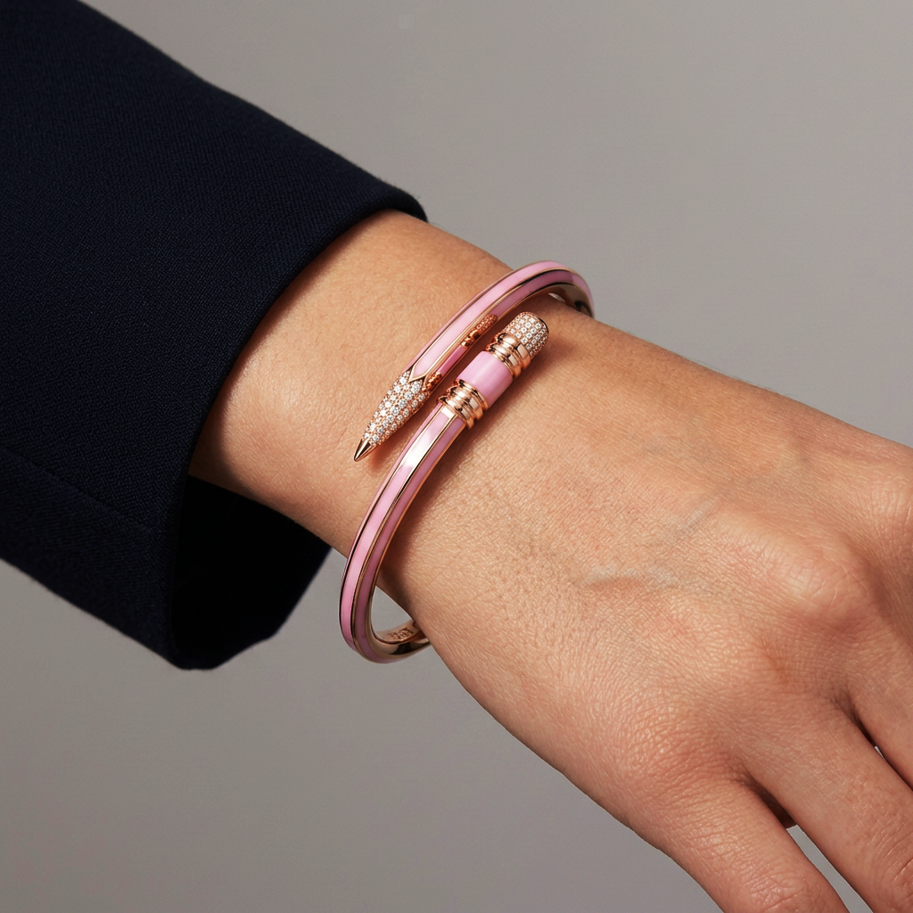 Paris X TZURI Pink Enamel Travel Bracelet — Rose Gold-Plated Silver &amp; Lab-Grown Diamonds