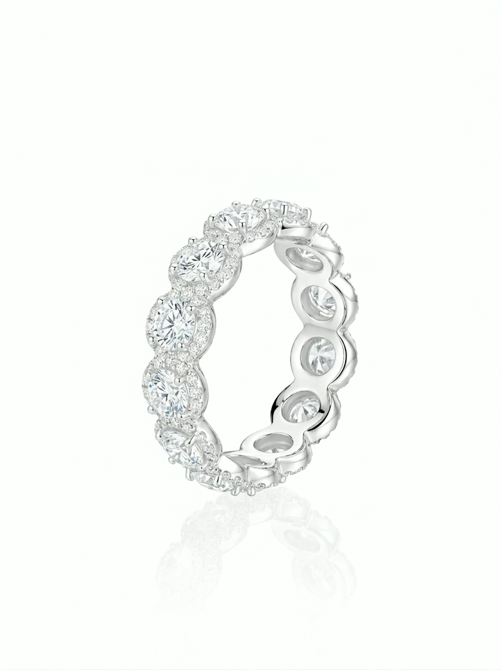 Round Brilliant Lab-Grown Diamond Halo Eternity Band – 18K White Gold