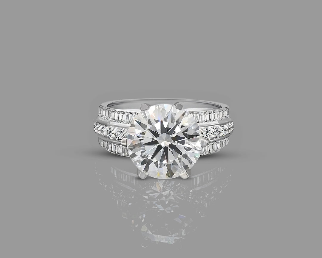 Céline Engagement Ring with 6 ct Grown Diamond and Baguette Pavé