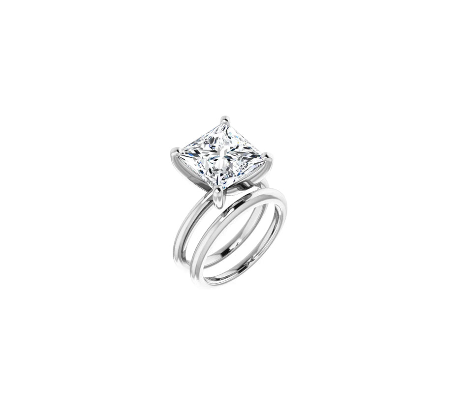 Solitaire Engagemend Ring with Lab-Grown Princess-Cut White Diamond 3-carat