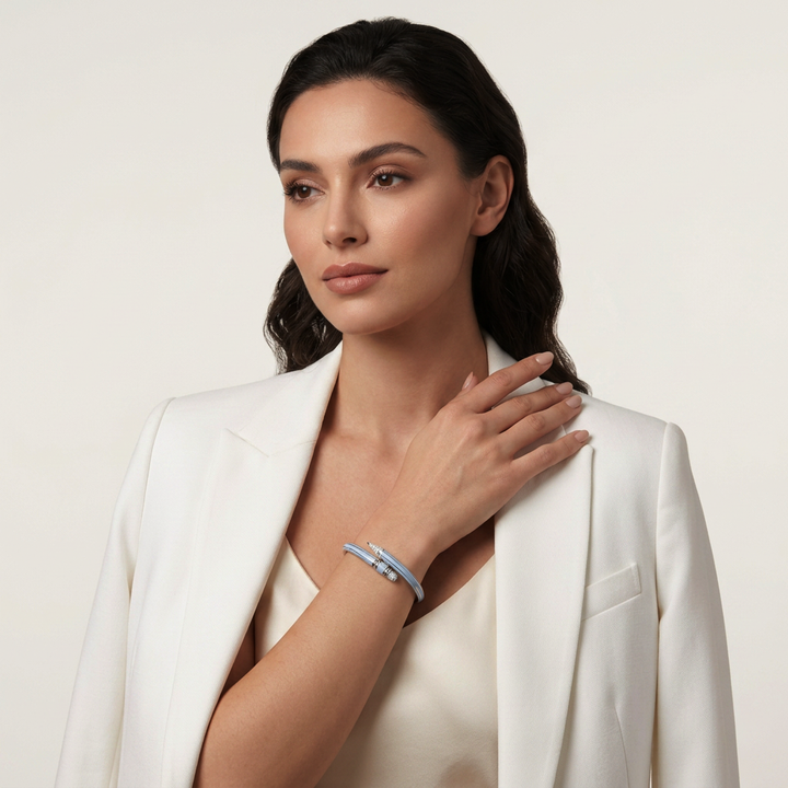 Paris X TZURI Blue Enamel Travel Bracelet — White Gold-Plated Silver &amp; Lab-Grown Diamonds