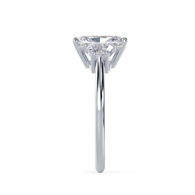 4 ct Lab-Grown Radiant-Cut Diamond Ring with Half-Moon Side Stones in White Gold